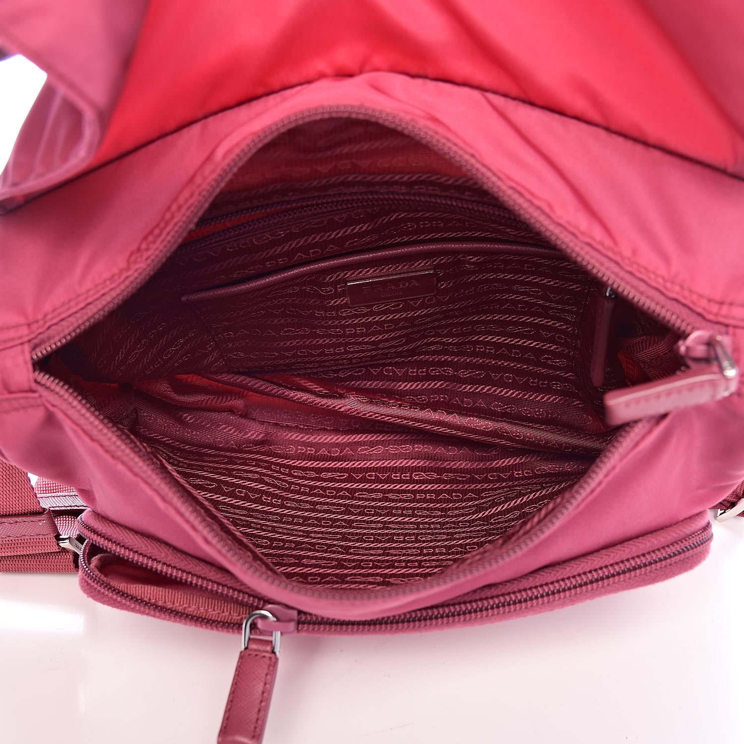 Prada Tessuto Nylon Vela Saffiano Messenger Bag Fuxia 5 of 10