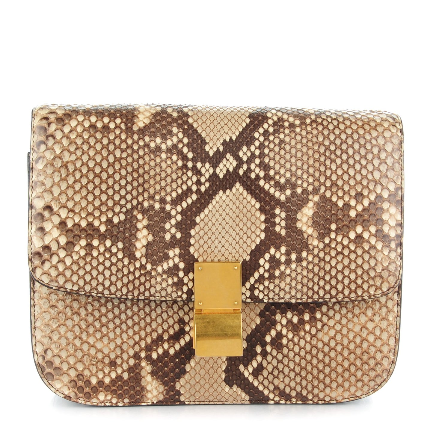 Python Medium Classic Box Flap Bag Natural