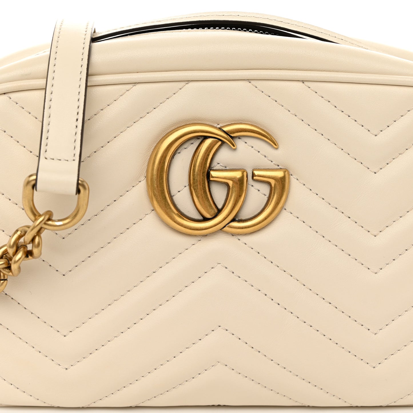 Calfskin Matelasse Small GG Marmont Chain Shoulder Bag White