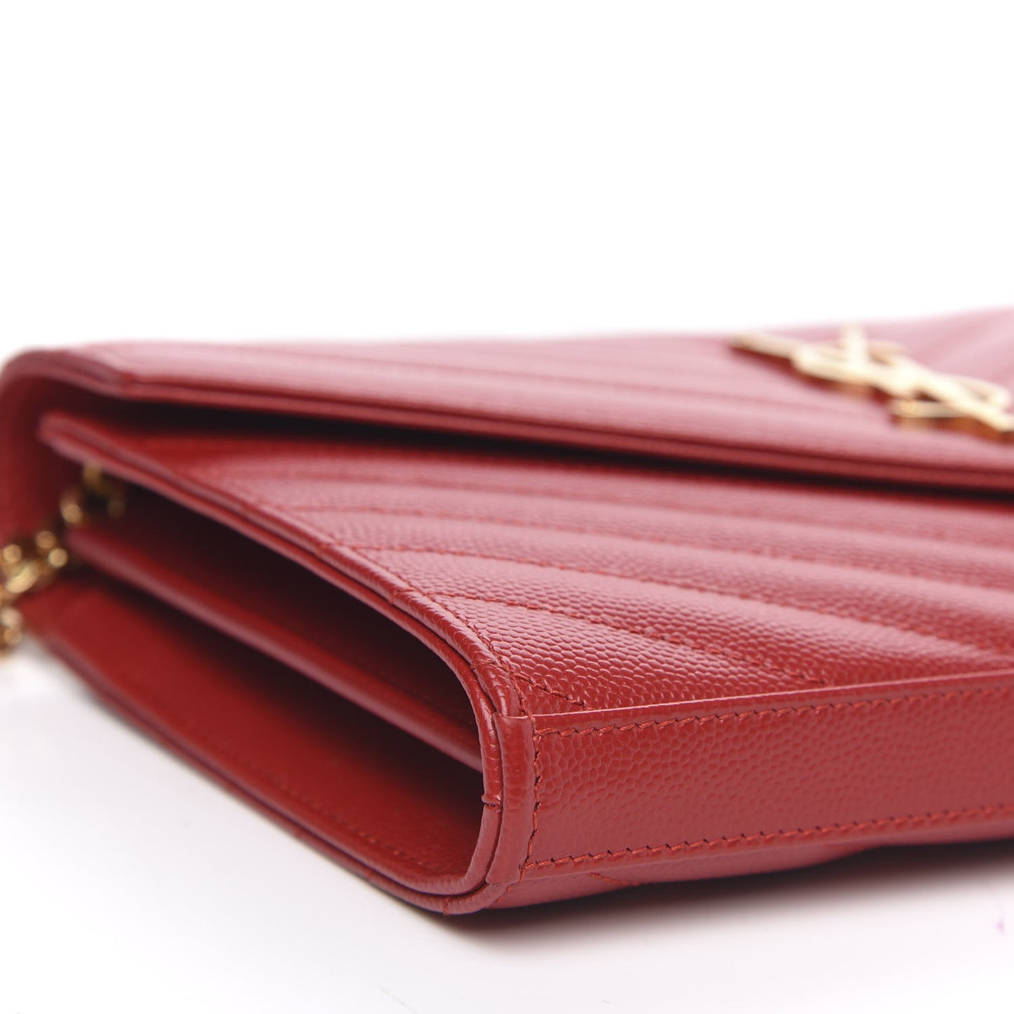 Grain De Poudre Matelasse Chevron Monogram Chain Wallet Red
