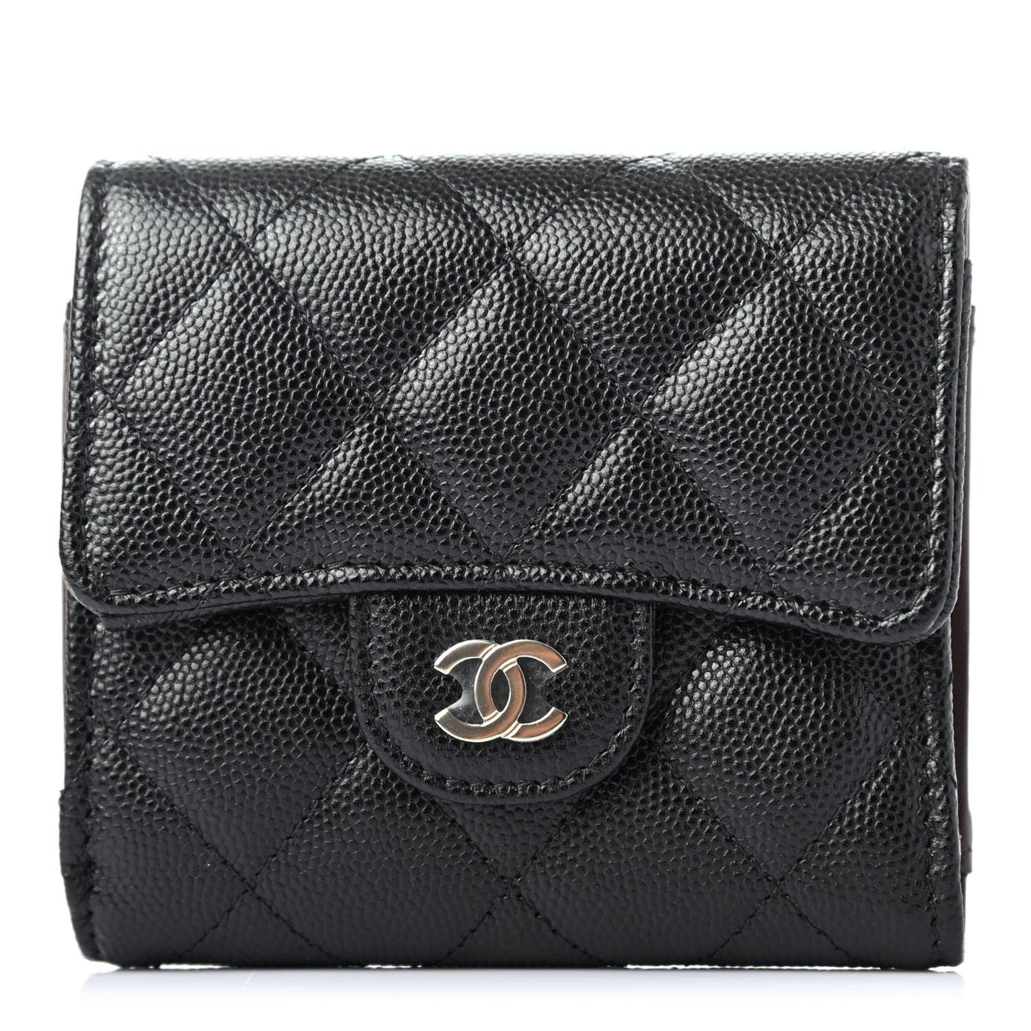 Caviar Quilted Compact Flap Wallet Black