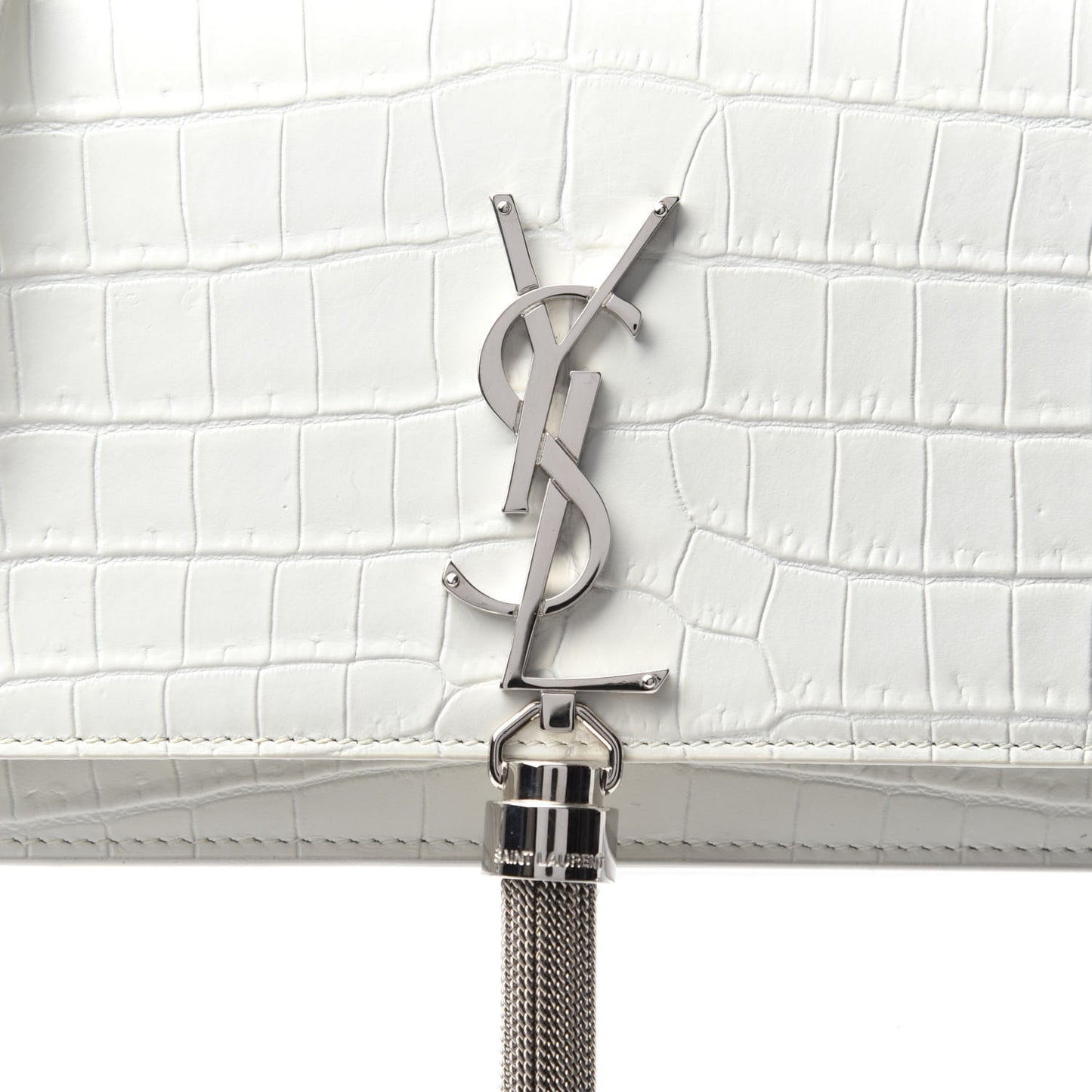 Calfskin Crocodile Embossed Kate Monogram Tassel Chain Wallet Cremasoft