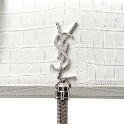 Saint Laurent Calfskin Crocodile Embossed Kate Monogram Tassel Chain Wallet Cremasoft 9 of 9