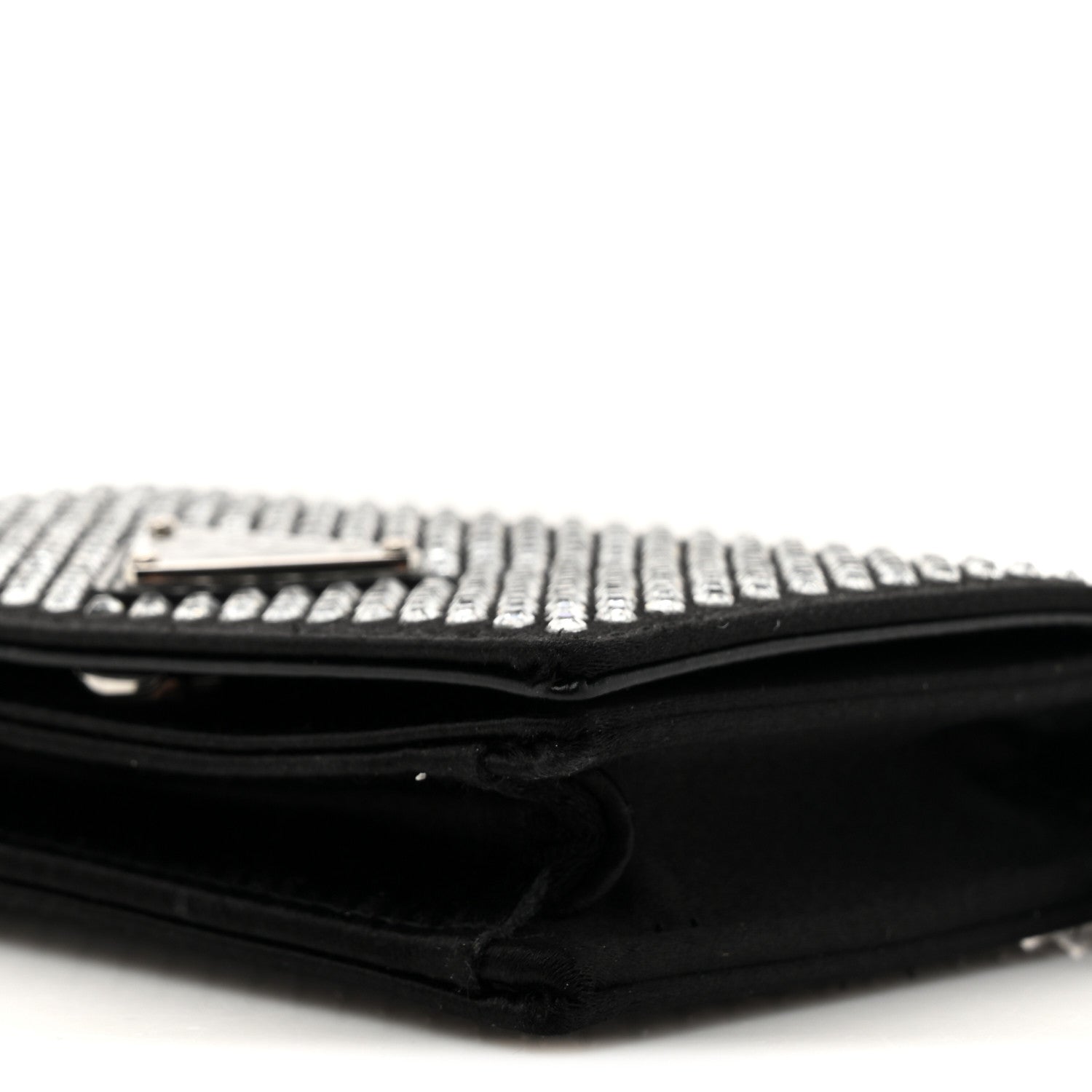 Prada Satin Crystal Metal Triangle Logo Card Holder With Strap Cristal 8 of 10