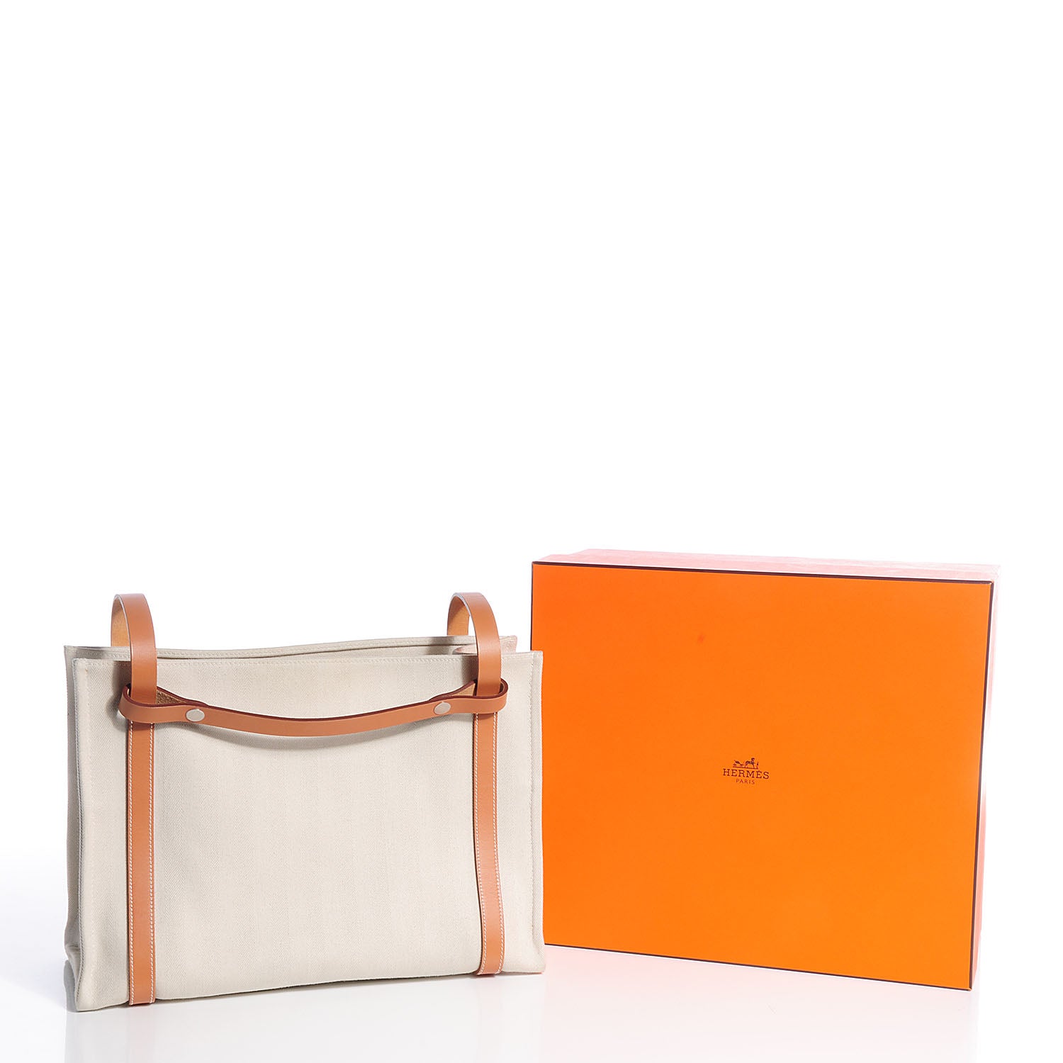 Hermes Natural Hunter Calfskin Toile Chevron Cabalicol Tote Chalk 11 of 13