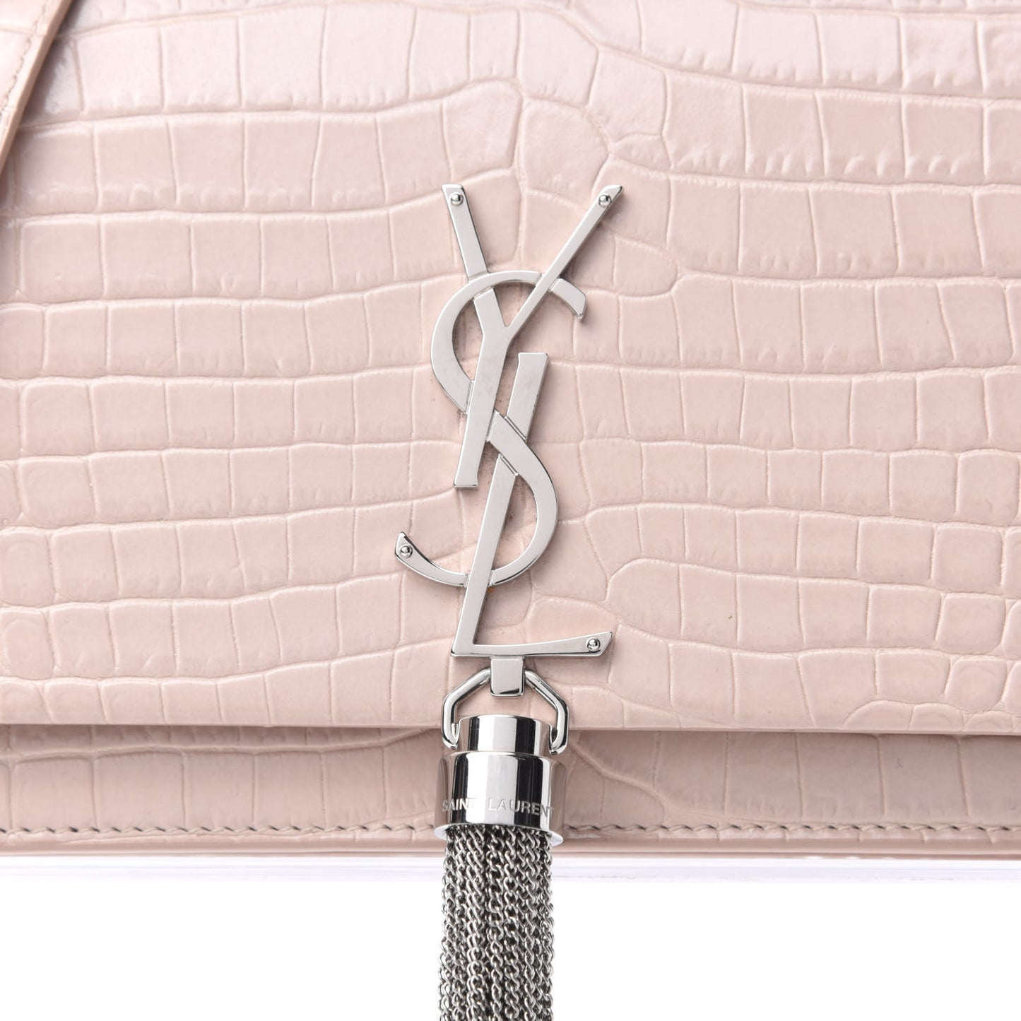 Calfskin Crocodile Embossed Kate Monogram Tassel Chain Wallet Powder Pink