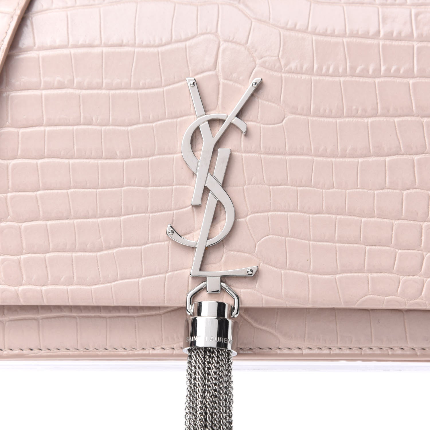 Saint Laurent Calfskin Crocodile Embossed Kate Monogram Tassel Chain Wallet Powder Pink 9 of 9