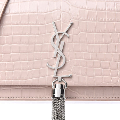 Saint Laurent Calfskin Crocodile Embossed Kate Monogram Tassel Chain Wallet Powder Pink 9 of 9