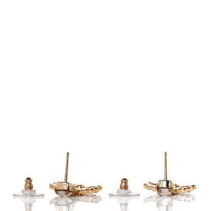 Chanel Resin Crystal Pearl CC Drop Earrings Gold Black 3 of 5