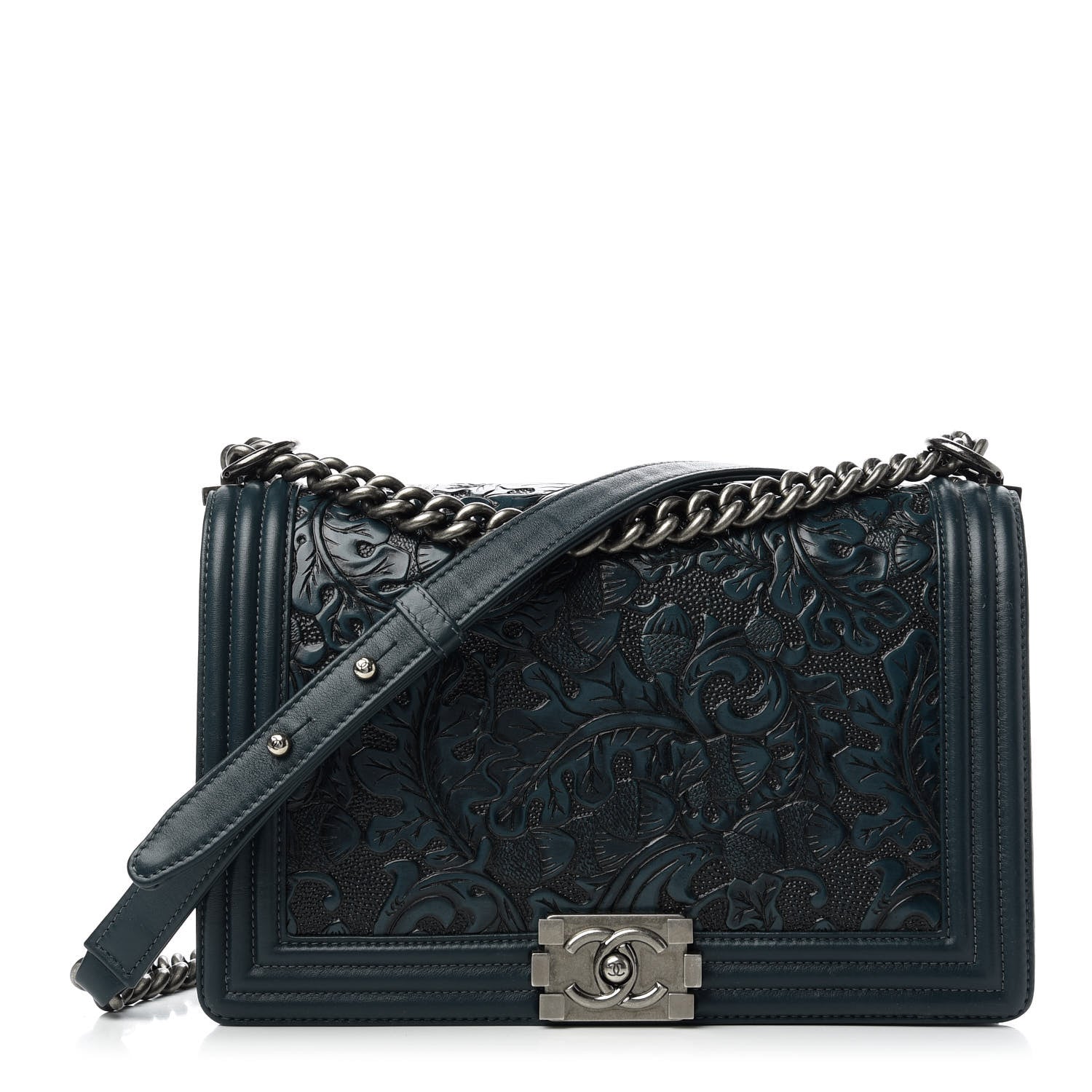 Chanel Calfskin Embossed New Medium Cordoba Boy Flap Green 1 of 11