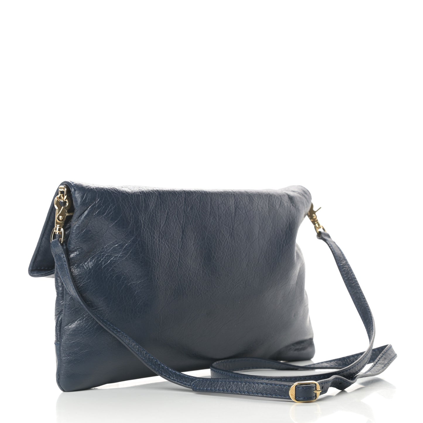 Agneau Giant 12 Gold Hardware Envelope Strap Clutch Bleu Obscur