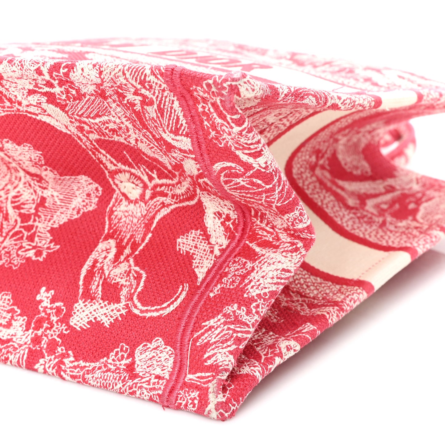 Canvas Embroidered Medium Dioriviera Toile De Jouy Book Tote Raspberry