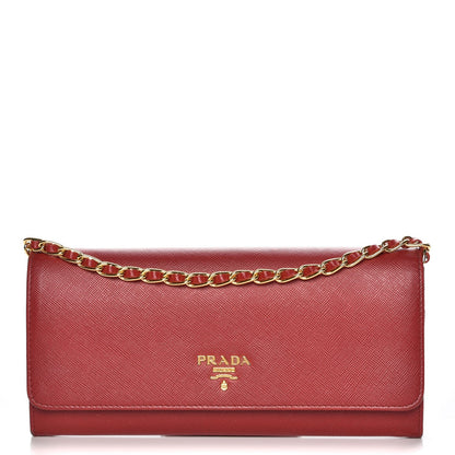 Prada Saffiano Metal Oro Chain Wallet Fuoco 1 of 11