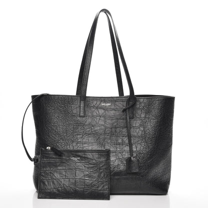 Saint Laurent Calfskin Crocodile Embossed Large Shopper Tote Black 1 of 7