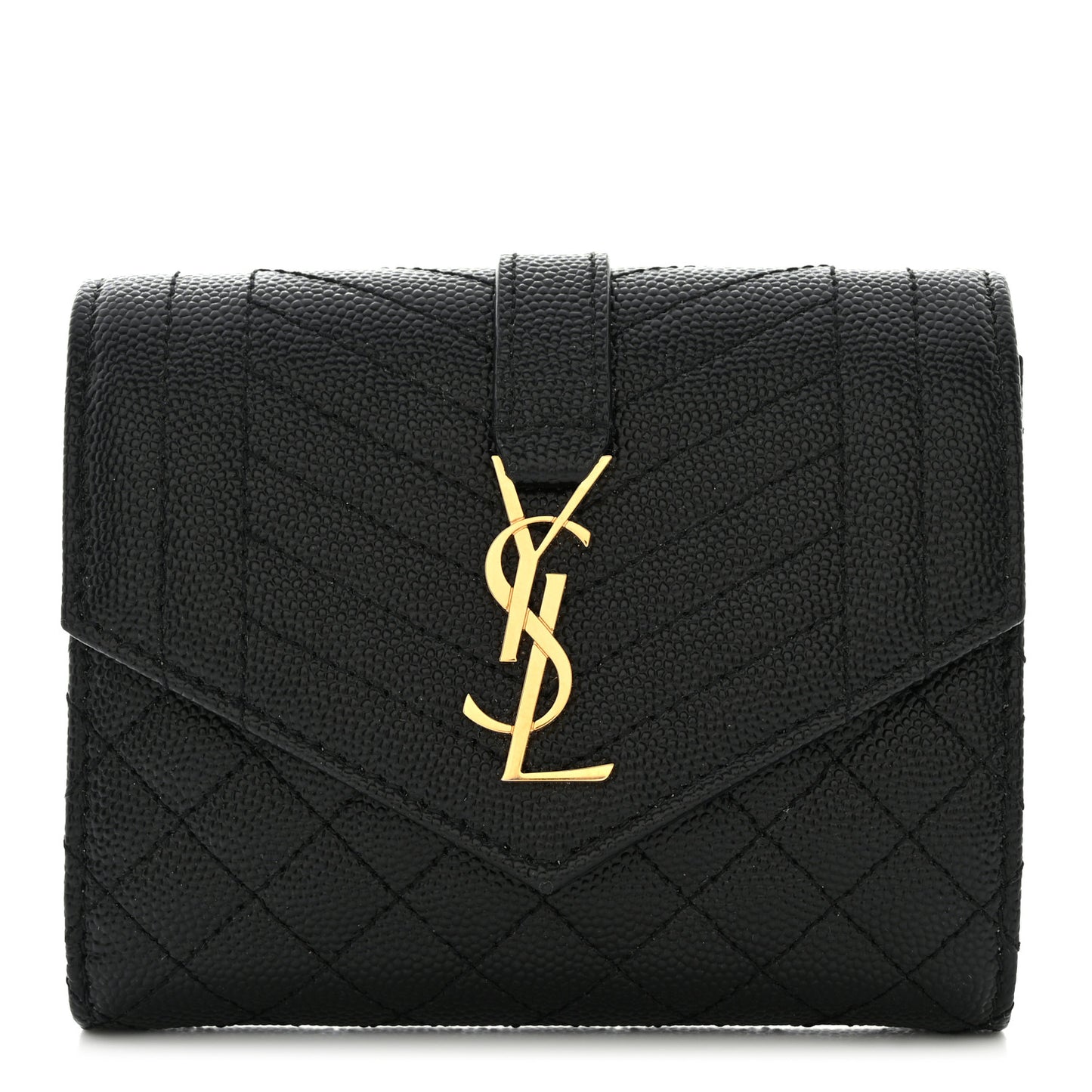 Grain De Poudre Mixed Matelasse Triquilt Monogram Compact Tri Fold Wallet Black