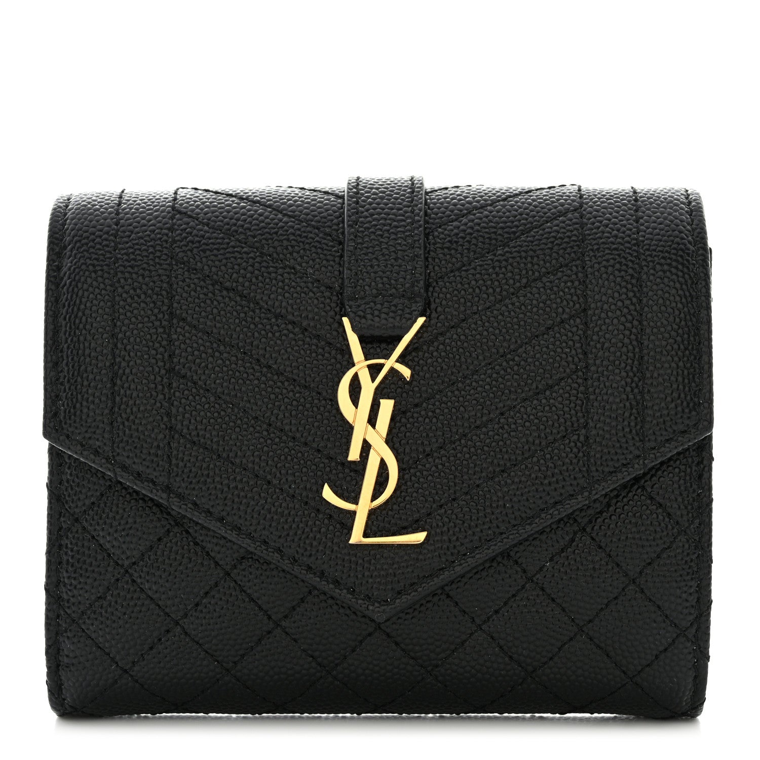 Saint Laurent Grain De Poudre Mixed Matelasse Triquilt Monogram Compact Tri Fold Wallet Black 1 of 10