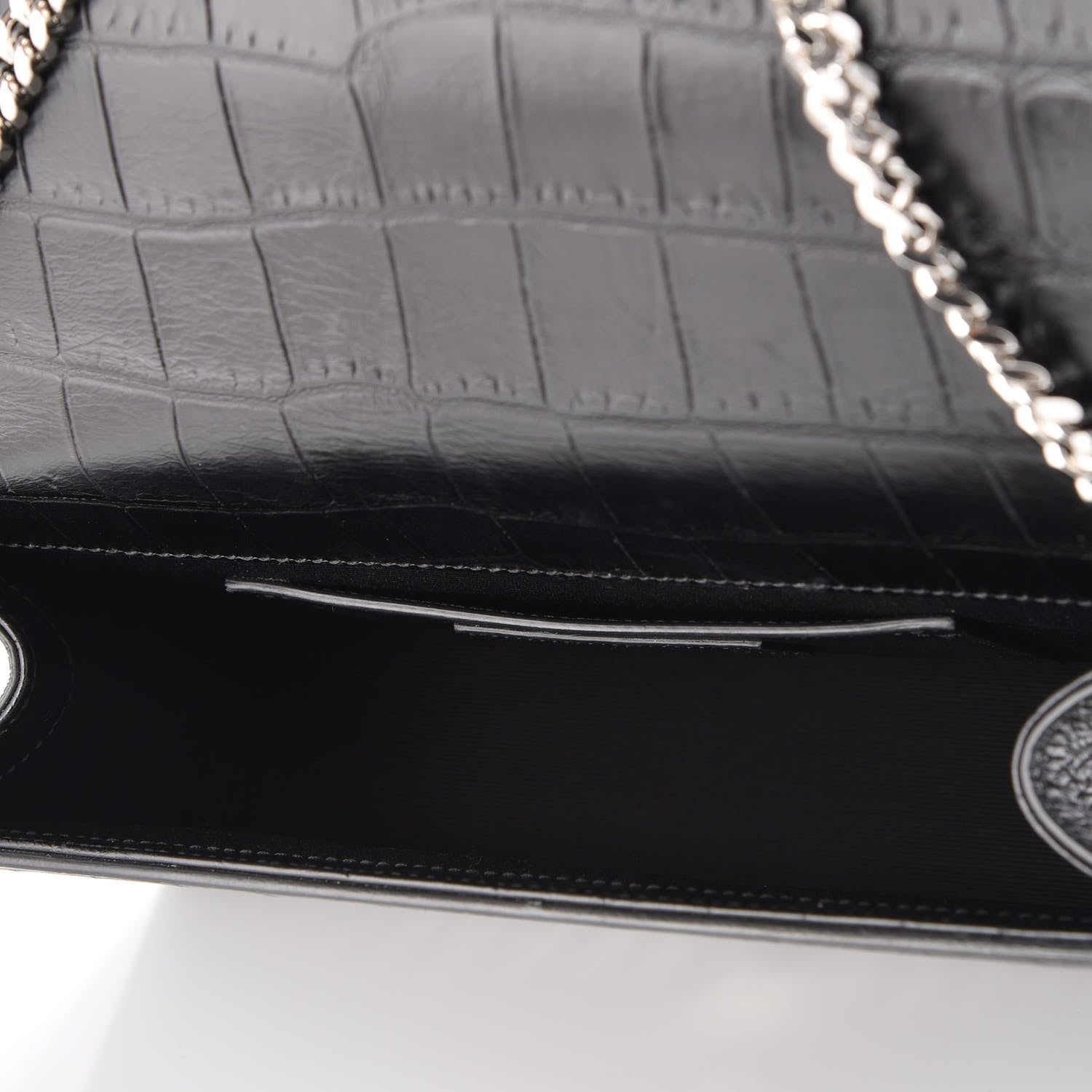 Saint Laurent Calfskin Crocodile Embossed Medium Classic Monogram Kate Tassel Satchel Black 5 of 6