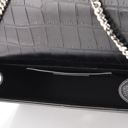 Saint Laurent Calfskin Crocodile Embossed Medium Classic Monogram Kate Tassel Satchel Black 5 of 6