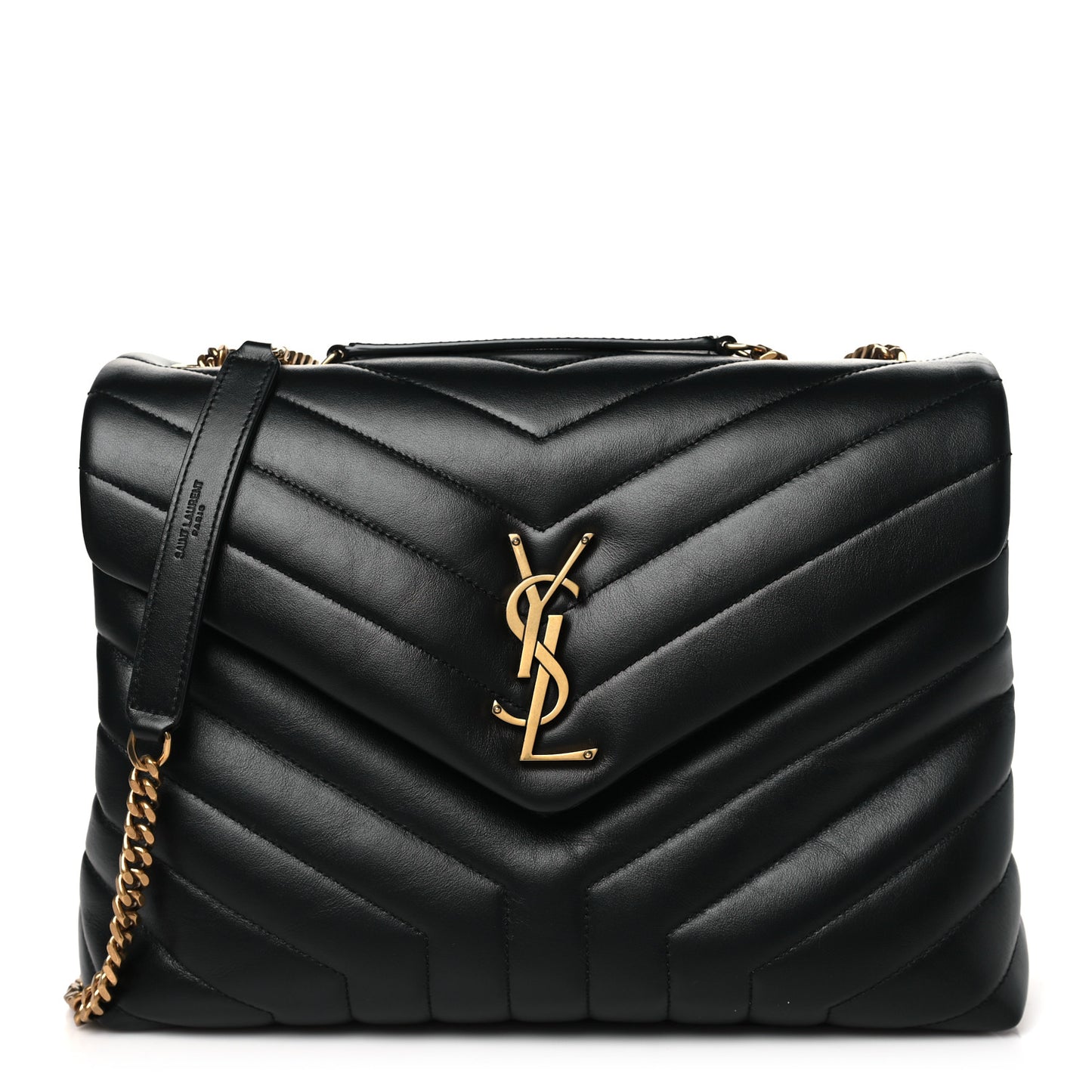 Calfskin Y Quilted Monogram Medium Loulou Chain Satchel Black