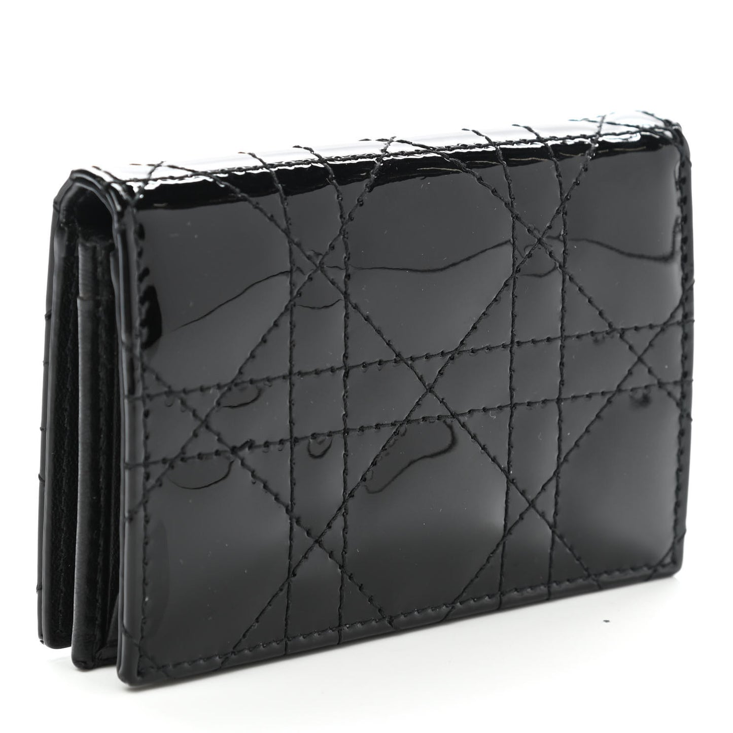 Patent Cannage Small Lady Dior Flap Card Holder Black