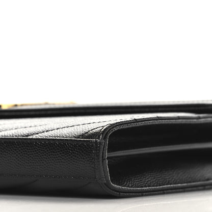 Saint Laurent Grain De Poudre Matelasse Chevron Monogram Chain Wallet Black 12 of 13