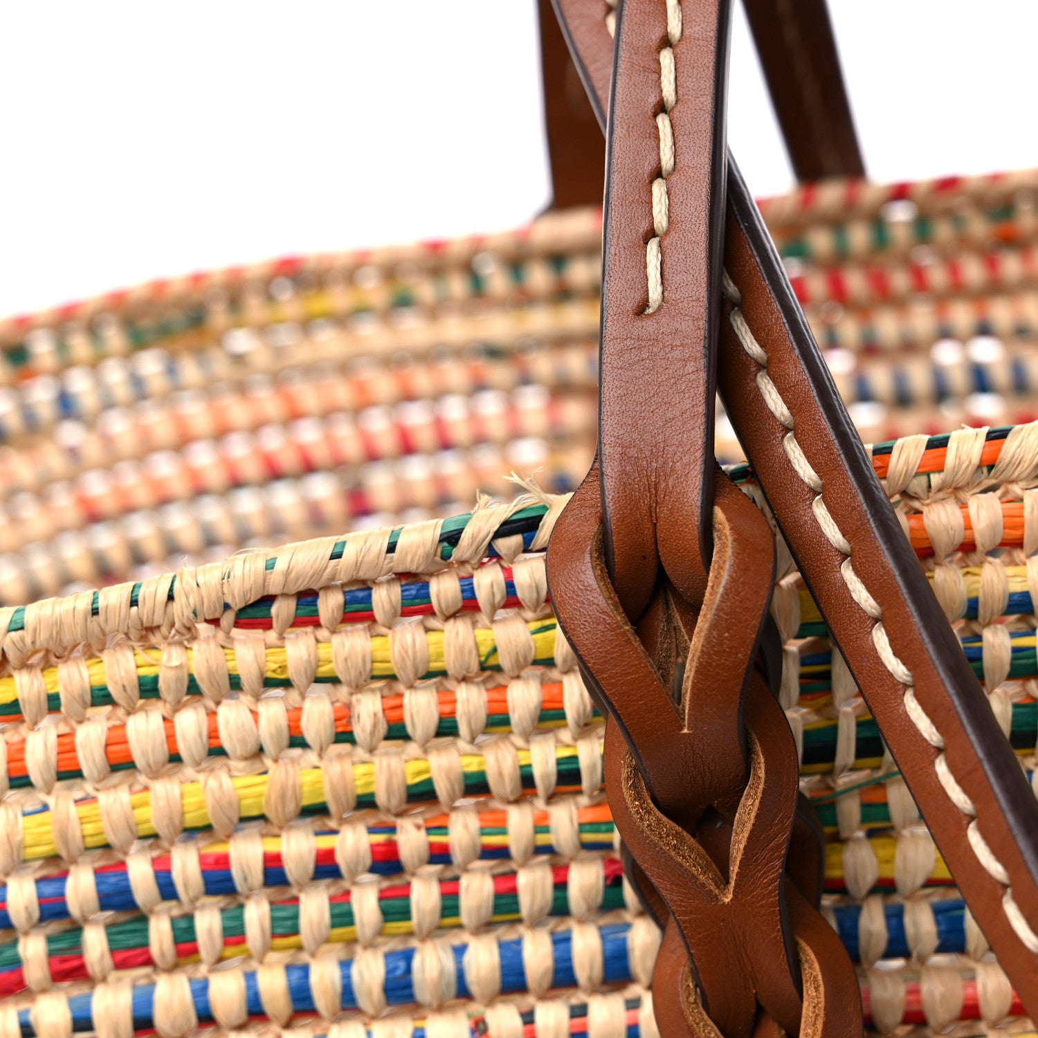 Prada Paglia Vitello Woven Braided Basket Tote Multicolor Cognac 9 of 9