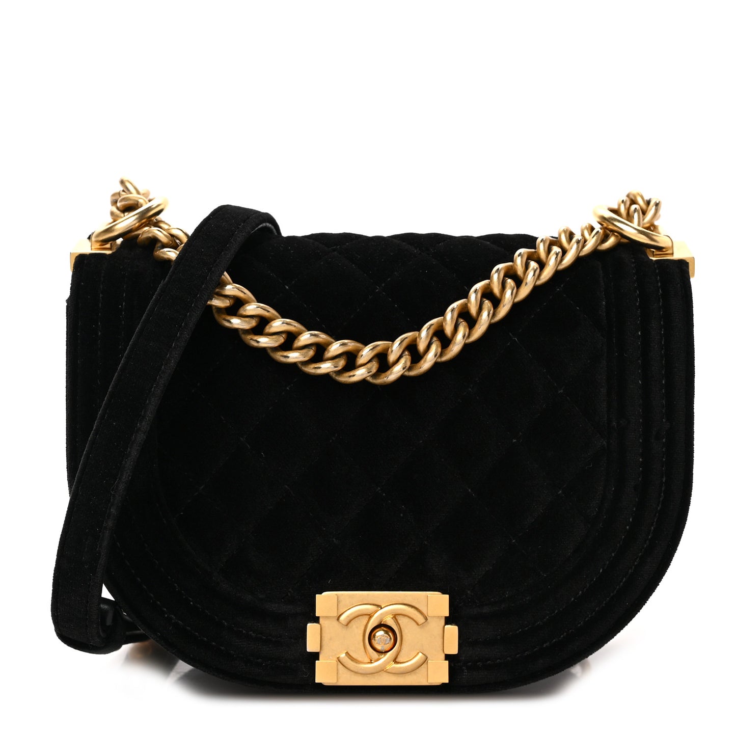 Velvet Quilted Small Boy Messenger Bag Black