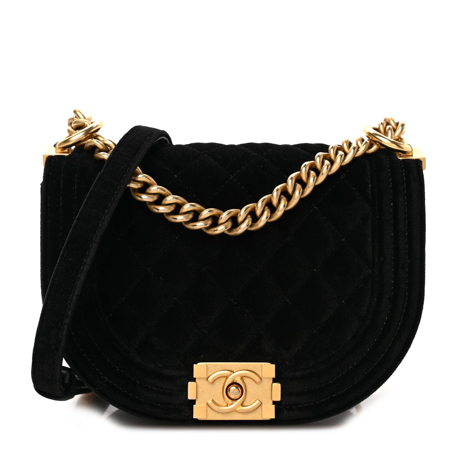 Chanel Velvet Quilted Small Boy Messenger Bag Black 1 of 9
