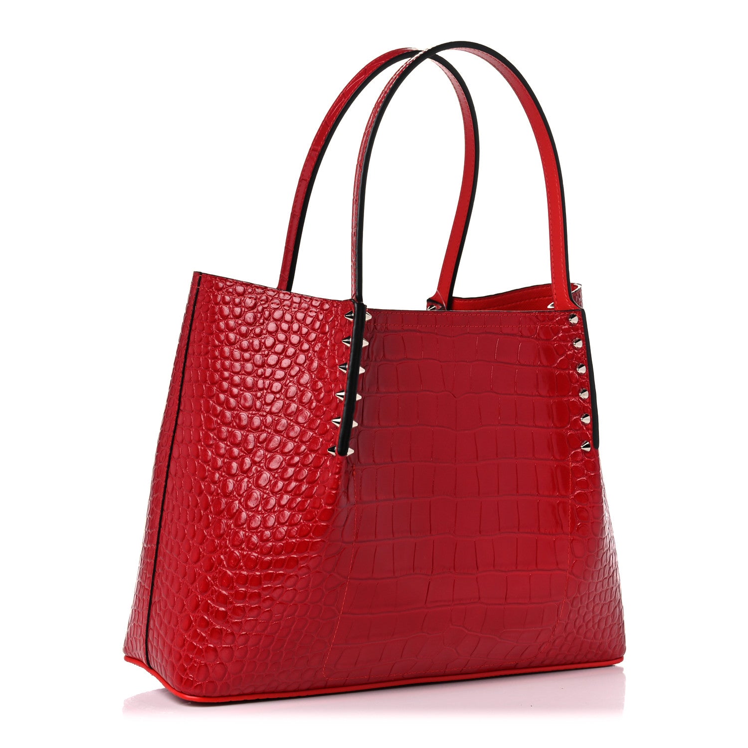 Christian Louboutin Crocodile Embossed Calfskin Spiked Small Cabarock Shopper Tote Red 3 of 13