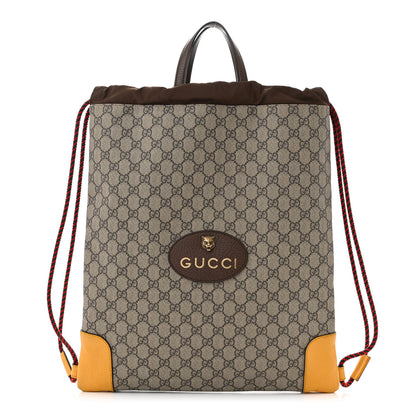 Gucci GG Supreme Monogram Neo Vintage Drawstring Backpack Beige New Acero Crop 1 of 10