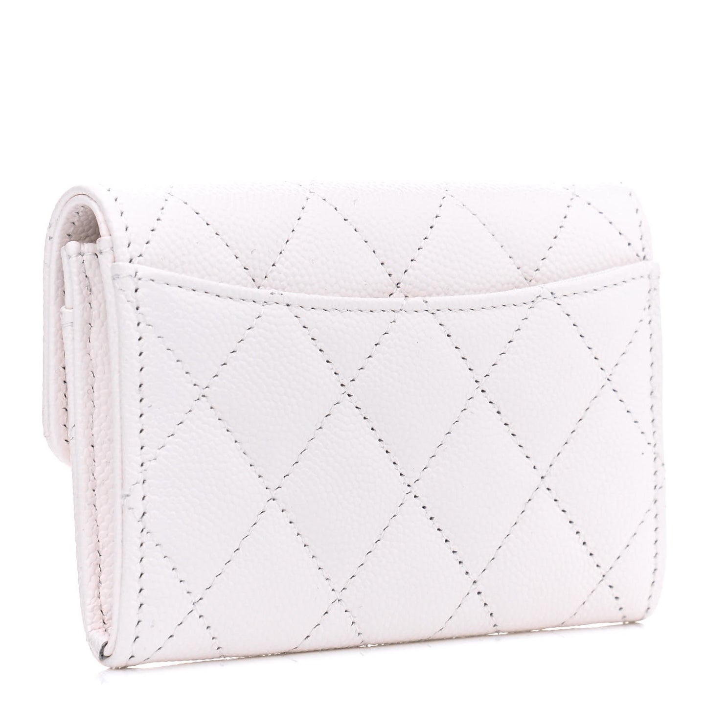 Caviar Quilted Flap Card Holder Wallet White