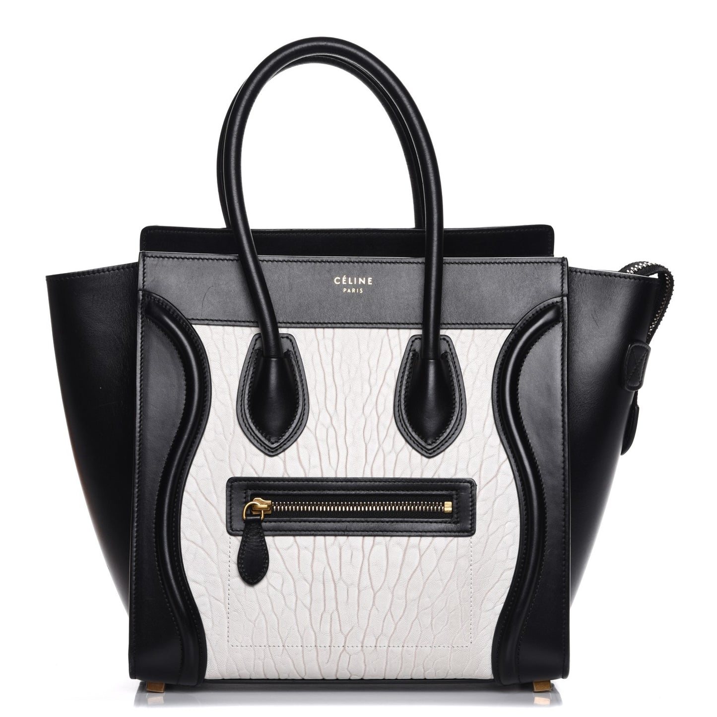 Calfskin Shrunken Lambskin Micro Bi-Color Luggage Black White