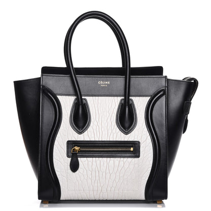 Celine Calfskin Shrunken Lambskin Micro Bi-Color Luggage Black White 1 of 7