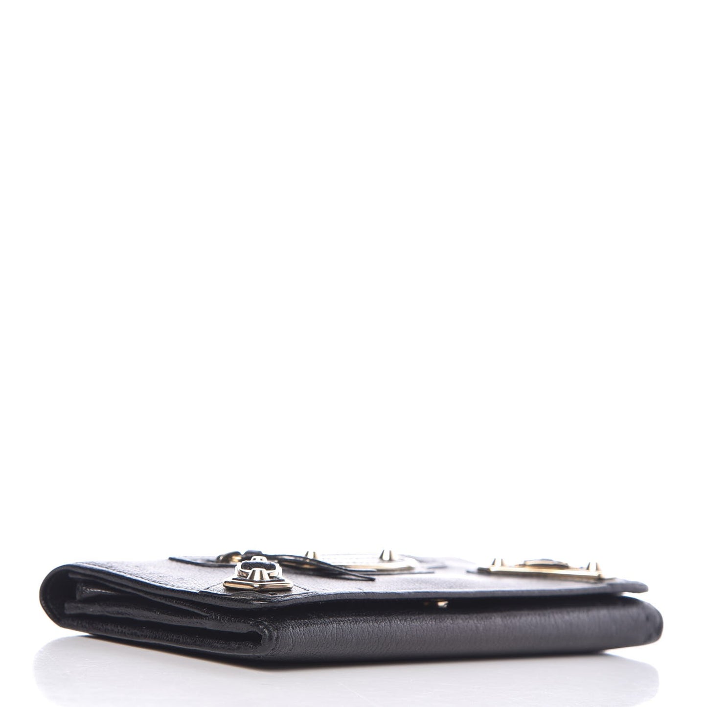 Chevre Gold Metallic Edge Hardware Money Wallet Black