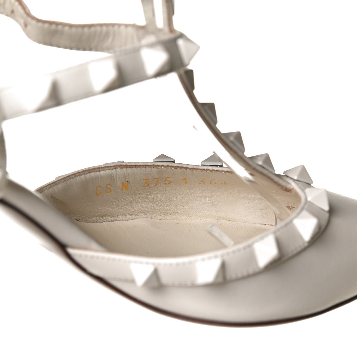 Calfskin Lacquered Monochrome Rockstud Ankle Strap 65mm Pumps 36.5 Ivory