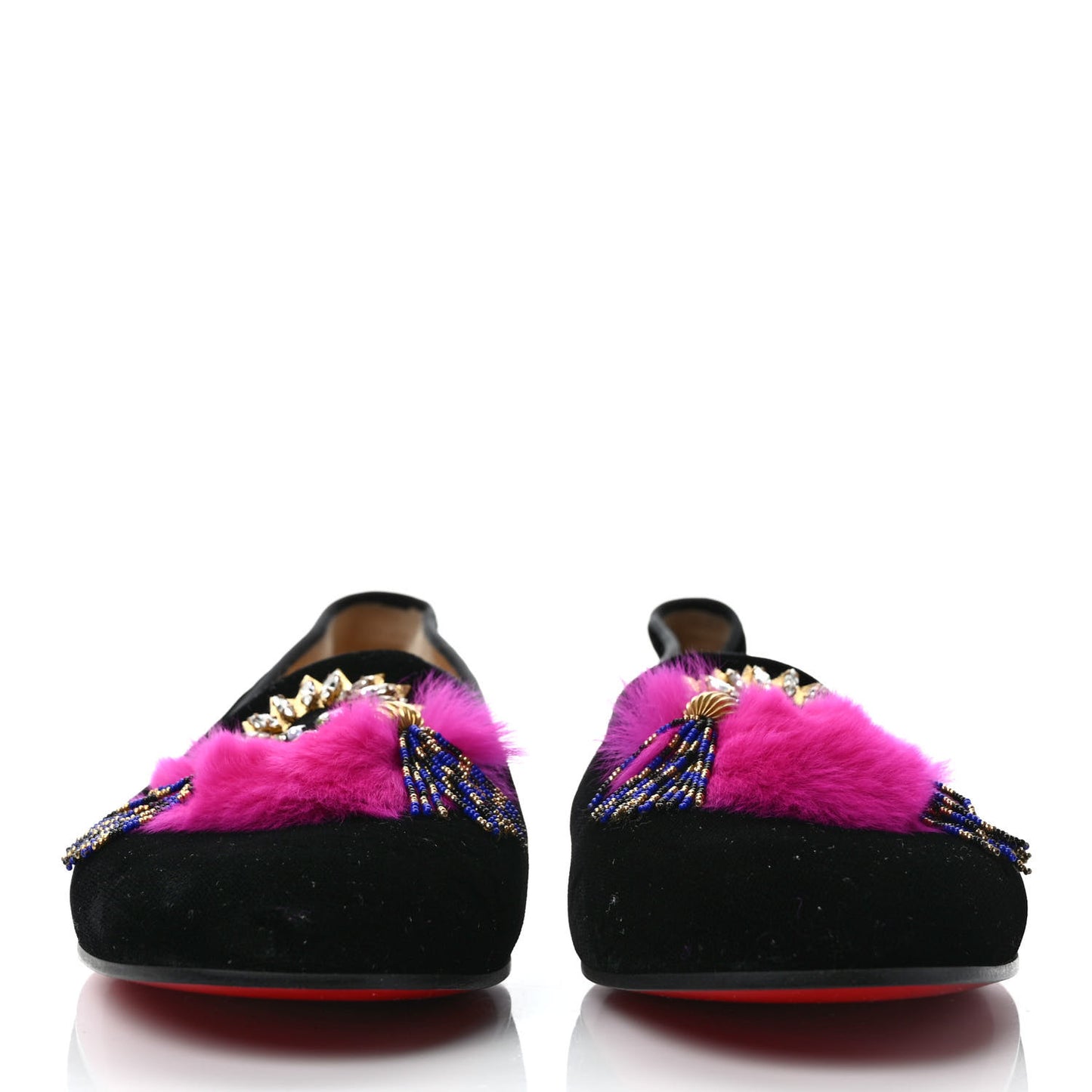 Velvet Fur Crystal Mayamoc Loafers 37 Black