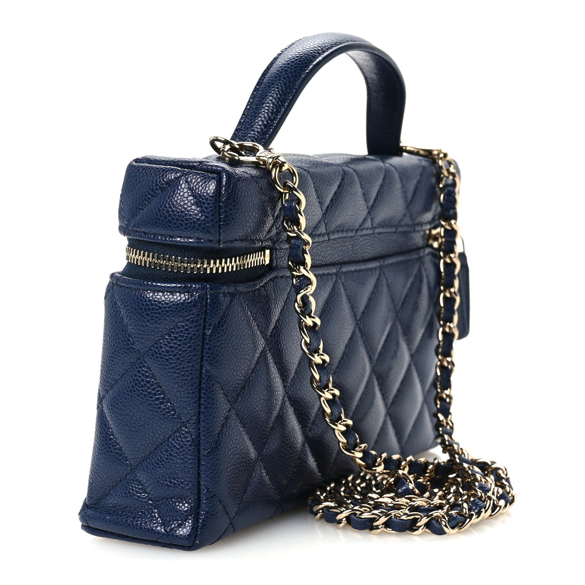 Caviar Quilted Top Handle Slim Vanity With Chain Navy