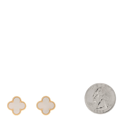 Van Cleef & Arpels 18K Yellow Gold Mother of Pearl Vintage Alhambra Earrings 2 of 5