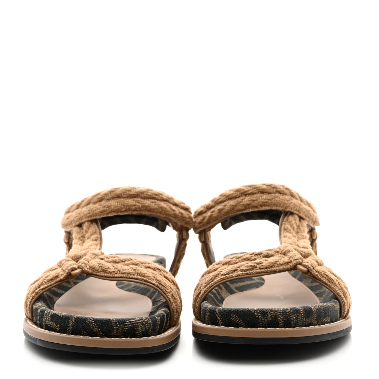 Braided Fabric Jacquard FF Fendi Feel 25mm Sandals 38.5 Sughero Black Tabacco