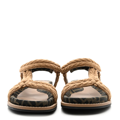 Fendi Braided Fabric Jacquard FF Fendi Feel 25mm Sandals 38.5 Sughero Black Tabacco 2 of 8