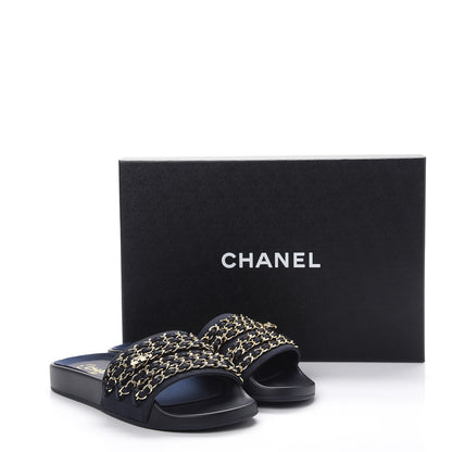 Chanel Nylon Chain Flat Sandals 36 Marine 10 of 10