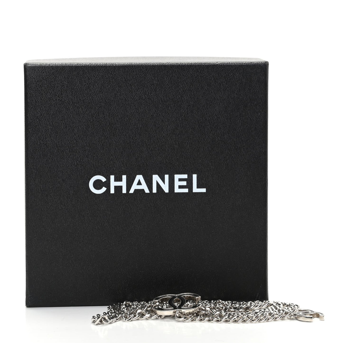 Enamel CC Chain Logo Belt Silver Black