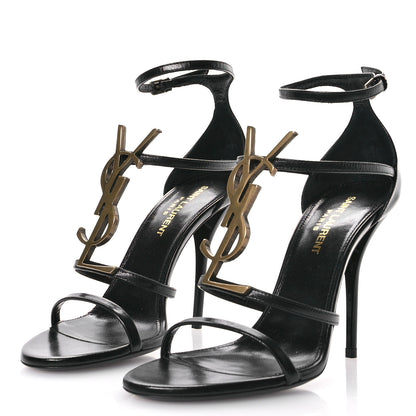 Saint Laurent Calfskin Cassandra 100 Ankle Strap Sandals 37 Black 4 of 9