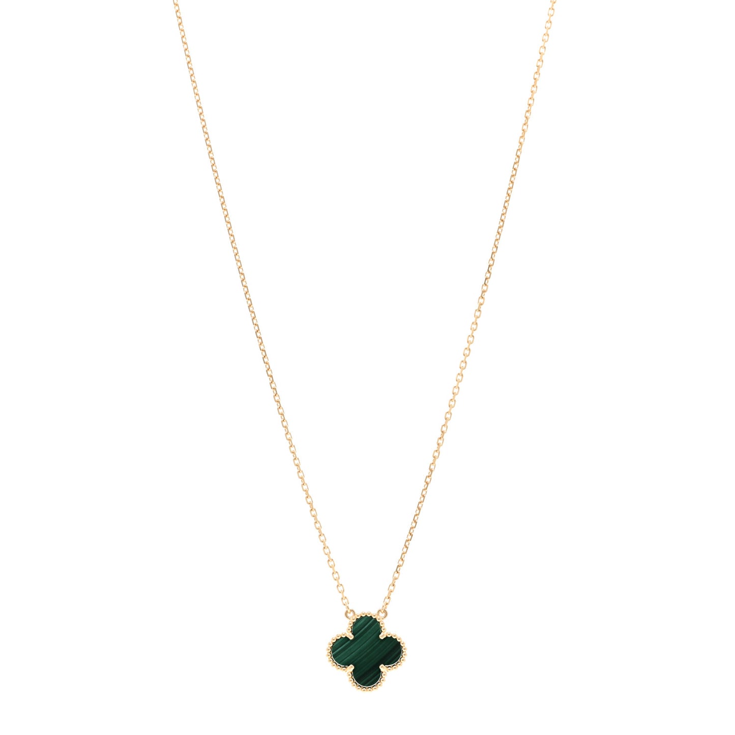 18K Yellow Gold Malachite Vintage Alhambra Pendant Necklace