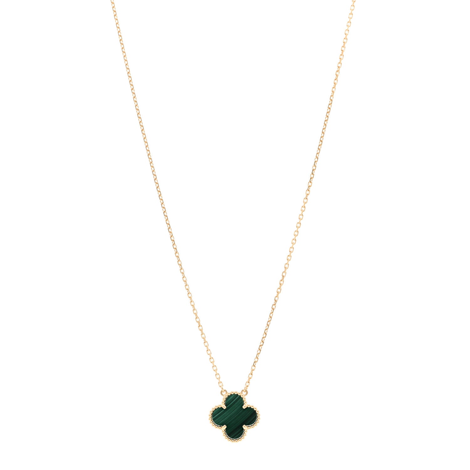 Van Cleef & Arpels 18K Yellow Gold Malachite Vintage Alhambra Pendant Necklace 1 of 5