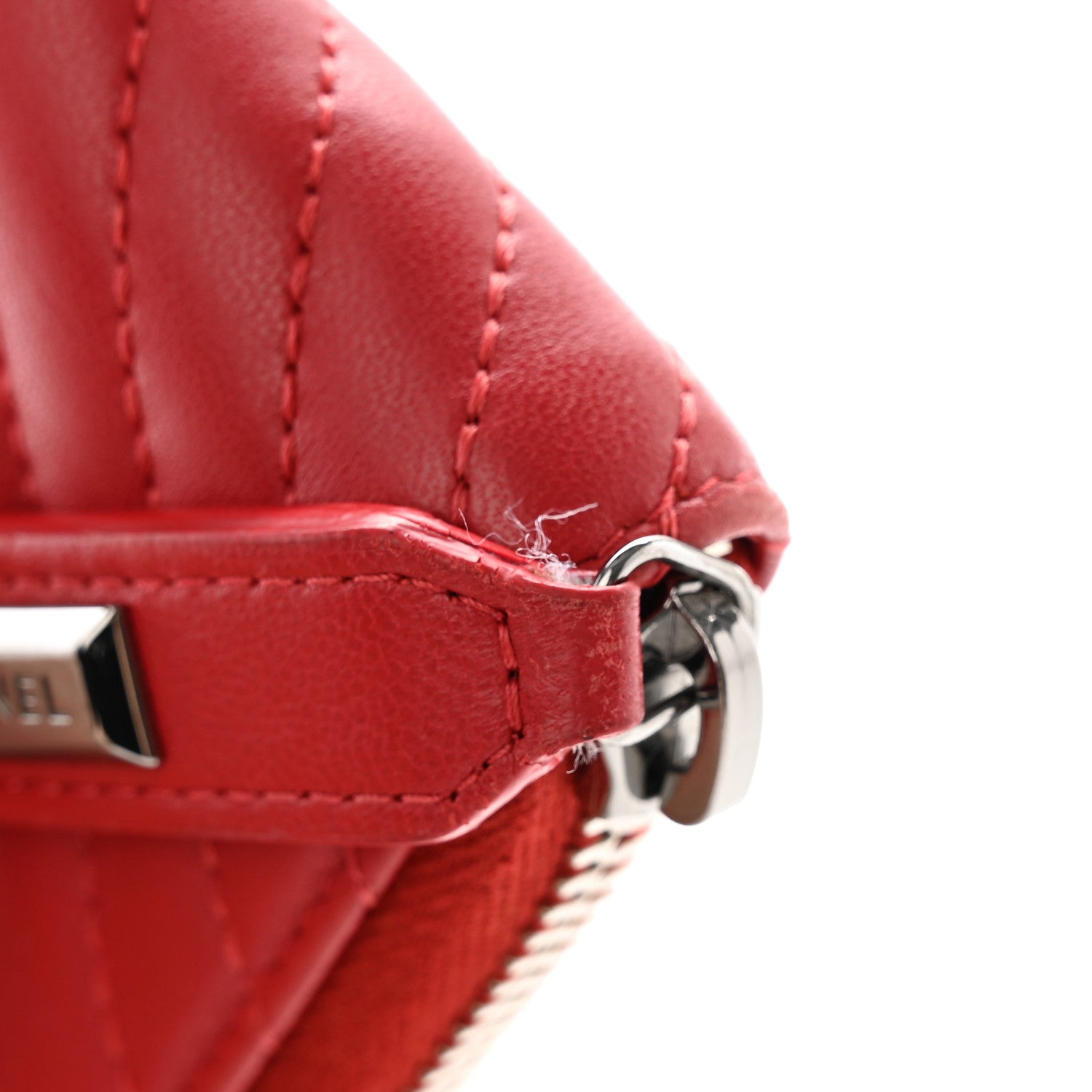 Chanel Lambskin Quilted Crossing Zip Around Coin Purse Red 7 of 10
