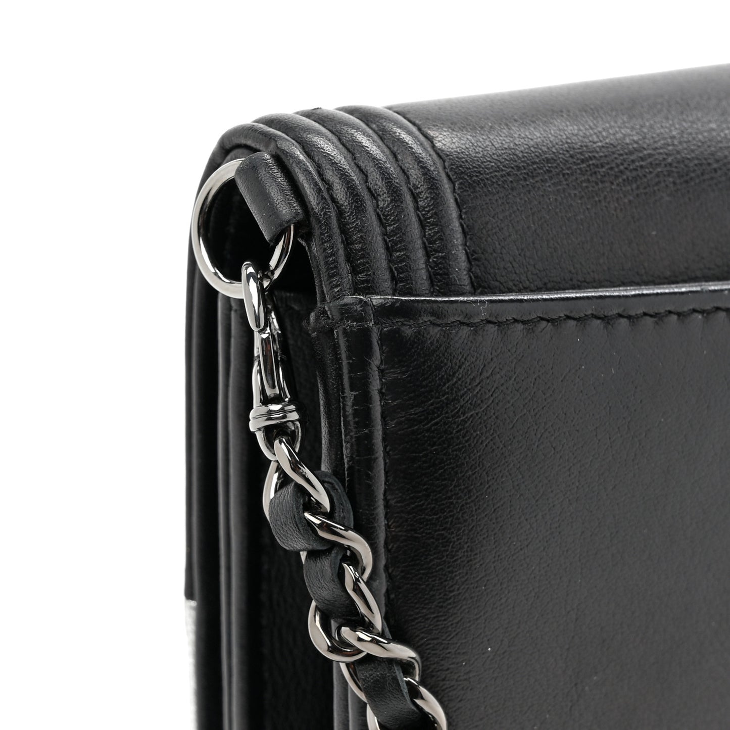 Metallic Goatskin Boy Wallet On Removable Chain WOC Black Silver