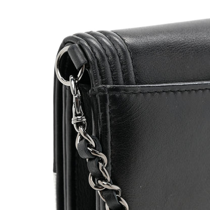 Chanel Metallic Goatskin Boy Wallet On Removable Chain WOC Black Silver 16 of 19