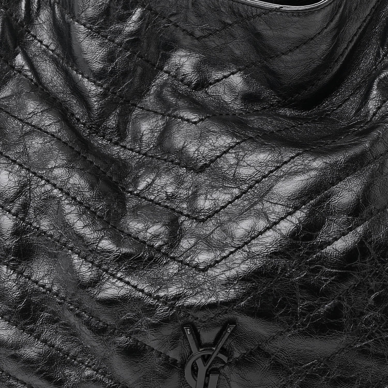 Saint Laurent Crinkled Calfskin Matelasse Monogram Large Niki Shopper Tote Black 8 of 17