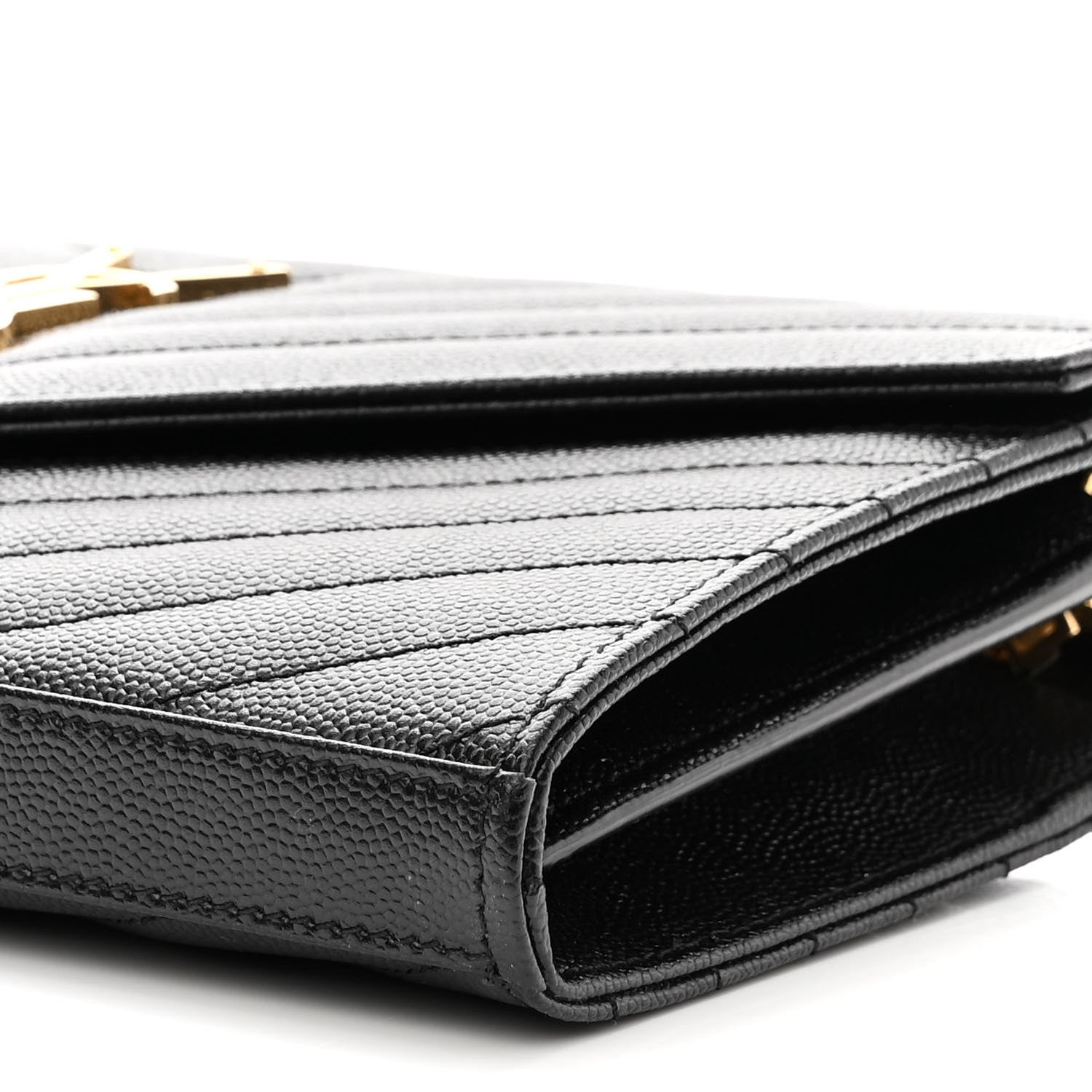 Saint Laurent Grain De Poudre Matelasse Chevron Monogram Chain Wallet Black 8 of 8